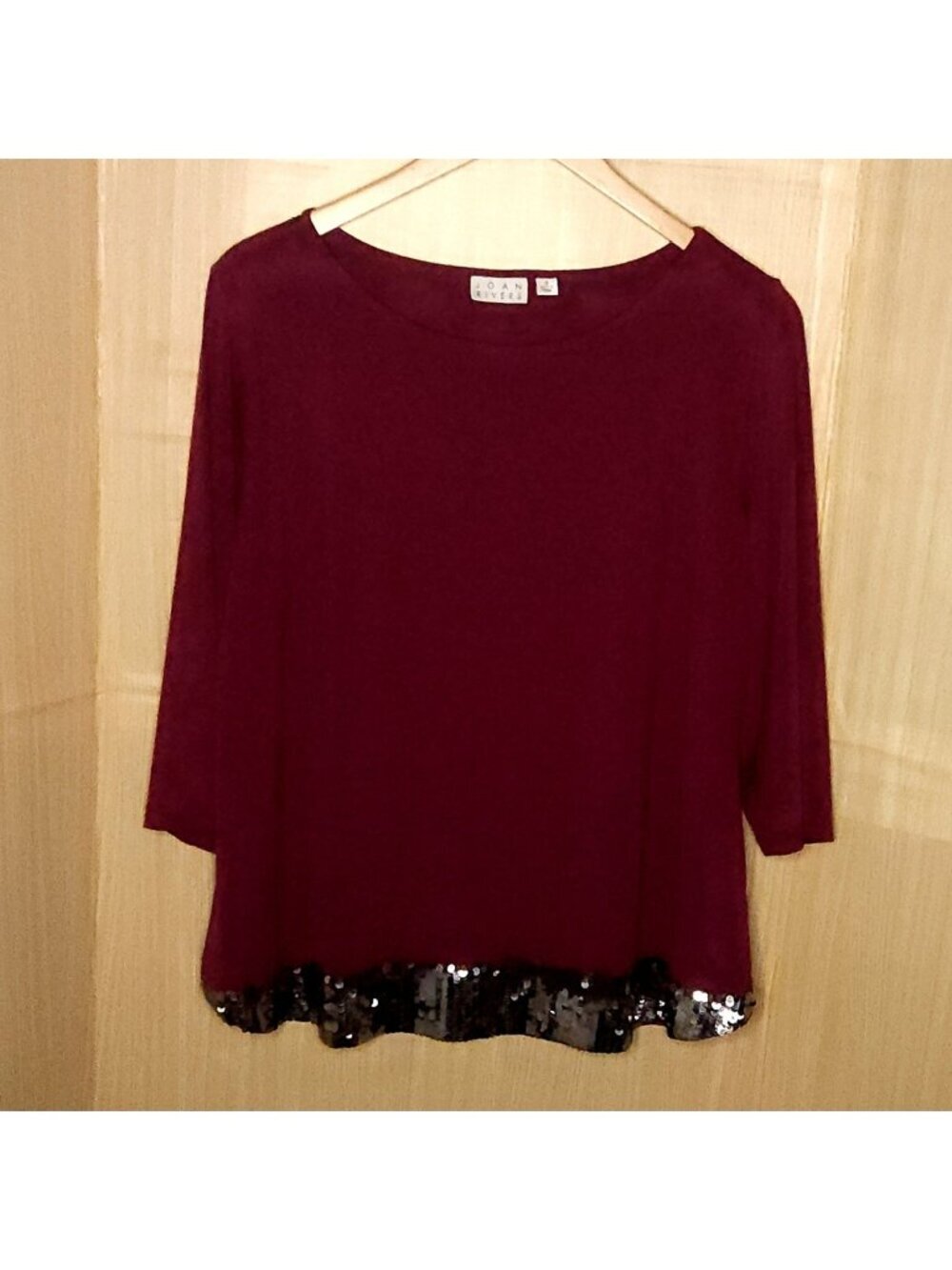 Joan Rivers Womens Plus Maroon Stretchy Tunic Sequin Trim 1X